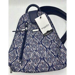 NEW Baggallini Metro Backpack With RFID Phone Wristlet Blue Scroll NWT $98